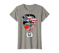Chinese American Coffee Mama Girl Sister Aunt China USA Flag T-Shirt