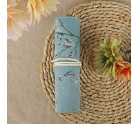 Chinese Ancient Retro Style Large Capacity Pen Bag for Students and Artists with Deerskin Velvet Strap and Linen Lining (Plain Flower)