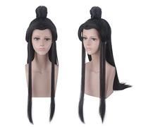 Chinese Ancient Straight Long Black Wig Cosplay Costume Party Play Wigs With Ponytail OneSize 529