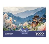 Chinese Ancient Surreal 1000 Piece Eco-friendly Paper Jigsaw Puzzles Wildflower Stream Vibrant Imagery Creative Game Puzzles For Adults And Kids 52x38cm/1000pcs