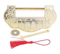 Chinese Antique Brass Padlock Vintage Carved Lock Set with Key for Cabinet Jewelry Box Exquisite Ming Qing Dynasty Design Durable Material 7.5x3.5cm (Brass Color)