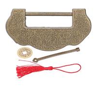 Chinese Antique Brass Padlock Vintage Carved Lock Set with Key for Cabinet Jewelry Box Exquisite Ming Qing Dynasty Design Durable Material 7.5x3.5cm (Ancient Bronze)