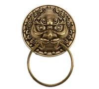 Chinese Antique Solid Brass Door Handle, Lion Head Tiger Animal Knocker, Pure Copper Pull Ring(9.8cm)