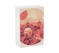 Chinese Architectural Patterns Cigarette Case - Waterproof & Crush Proof Cigarette Holder Case for 20 King Size Cigarettes, Portable Pocket Size Travel Box for Men & Women