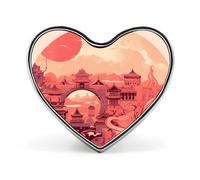 Chinese Architectural Patterns Lapel Pin Elegant Heart Shape Brooch Badge Funny Personalized Pinback Button Badge Fashion Cute Heart Brooch Pins for Bag Jacket Clothes Accessories