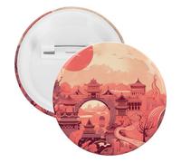 Chinese Architectural Patterns Lapel Pins Round Metal Brooch Badge Cute Tie Tack Pin for Hats, Clothing, Bags Unique Fashion Accessories Gift for Men & Women, white, 1PCS