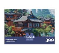 Chinese Architecture 300 Pieces Landscape for Adults Fun Jigsaw Puzzle Decoration Toy Intellectual Game Stress Relief Education Game Relaxation and Intelligence 300pcs (40x28cm)