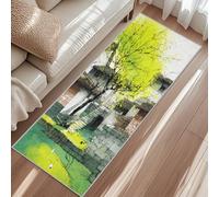 Chinese Architecture Runner Rug, Tree Ink Painting Kitchen Rug 65x240cm, Non-Slip Washable Low Pile Carpet For Bedroom Entrance Laundry Room Hallway