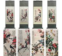 Chinese Art Scroll Painting,Landscape Scrolls,Chinese Wall Art Scroll Painting Japanese Scroll ,Landscape Painting Scroll Paintings Hanging Art Silk Scroll Painting Asian Wall Decor Four Seasons Sprin