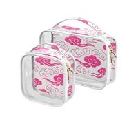 Chinese Auspicious Cloud Pattern White Hot Pink largoiletry Bag TSA Approved Transparent Small Makeup Bag Travel Essential