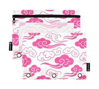 Chinese Auspicious Cloud Pattern White Hot Pink Pencil pouching Kids with Clear Window Pencil case with Zipper in Assorted Colors Pockets 3 Hole Punched for School, Office & Home Multicolored 2