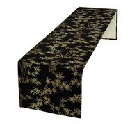 Chinese Bamboo Table Runner, Traditional Japanese Gold Black Bamboo Print Table Runner for Home Kitchen Wedding Party Outdoor Decor, 13x90inch