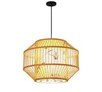 Chinese Bamboo Weaving E27 Chandelier Wooden Hand Woven Hanging Lighting, with Imitation Parchment Lampshade Hand- Woven Height Adjustable Pendant Light Fixtures for Hot Pot Restaurant Cafe