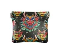 Chinese Black Dragon Skull Women's PU Leather Coin Purse Convenient Coin Holder for Girls Ladies Handbag