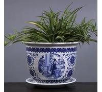 Chinese Blue and White Porcelain Plant Pot Hand-Painted Qing Flower & Dragon Flowerpot Pot Large-Caliber Modern Indoor Decor Plant Pots Antique Home Decoration,C-12 * 17cm