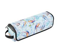 Chinese Blue Gold Lucky Fish 2-in-1 Curling Iron Travel Case with Heat Resistant Pad Portable Hair Styling Tool Organizer for Straigheners, Curling Iron, Hair Dryer Travel Accessory