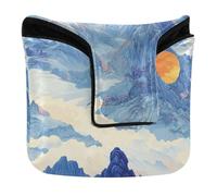 Chinese Blue Mountains Sun Putter Head Cover for Mallet Magnetic Snap Golf Putters Headcovers for Most Brand PU Leather