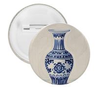 Chinese Blue Porcelain Vase Badge Metal Round Pins, Lightweight Brooch for Backpack, Fashion Button Pins Badge for Shirts, Jackets, Shawl Coat, Unisex, 12PCS, Tinplate, metal round pins