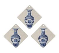 Chinese Blue Porcelain Vase Car Air Freshener, 3 Pcs Rhombus Hanging Air Freshener Cards, Long Lasting Fragrance Scented Cards for Car, Home, Office Gray-style