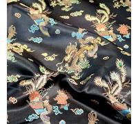 Chinese Brocade Fabric Traditional Dragon Dress Embroidered Silk Satin Oriental (Black)