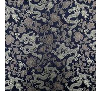 Chinese Brocade Flying Dragon Embroidered Silky Satin Oriental Accessories Dress Display Costumes Craft Fabric Material | 48" - 120 cm Wide | per Metre (Gold/Black)