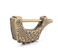 Chinese Bronze Antique Lock 60 * 30mm Vintage Chinese Keyed Padlock Antique Old Style Retro Lock Jewelry Box Fish Pattern