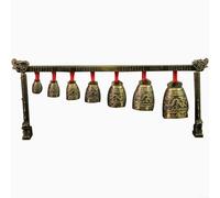 Chinese Bronze Meditation Percussion Instrument Set with 7 Decorated Bells for Mindfulness Practice, Yoga Classes, Sound Healing, Rich Resonant Tone, 37-15.5 cm