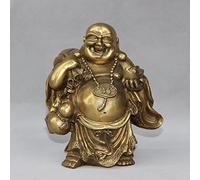 Chinese Buddhism Brass Wealth Money Bag Happy Laughing Maitreya Buddha Statue