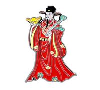 Chinese Caishen God of Wealth Pin - Red Robe Lucky Brooch with Gold Ingot and Ruyi - Traditional Enamel Lapel Pin for Good Fortune, Blessings, and Festive