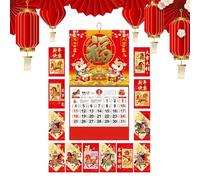 Chinese Calendar 2026 Year Of The Horse Lucky, Chinese New Year Calendar Scroll 2026 With 12 Red Envelopes, For Home Office Restaurant Supermarket Decorations (68 X 37cm)