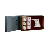 Chinese Ceramic 7 Piece Set, High Quality White Jade Retro Sake Mug Set, Premium Gift Box, Best Gift for Family and Friends, with 6 Sake Cups, 1