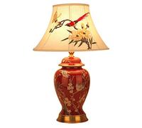 Chinese Ceramic Desk Light American Style Glazed Ceramics Nightstand Lamp, Retro Red Ceramic Table Lamp Push Button Switch Bedside Lamp-1-40 * 65cm