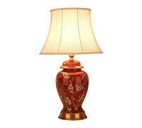 Chinese Ceramic Desk Light American Style Glazed Ceramics Nightstand Lamp, Retro Red Ceramic Table Lamp Push Button Switch Bedside Lamp/2/40 * 65Cm