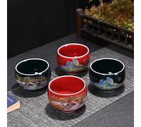 Chinese Ceramic Kung Fu Tea Cup 4 Piece Tea Set Beverage Set Traditional High Temperature Color Glaze Suitable for Home Kitchen Office (160ml R,B)