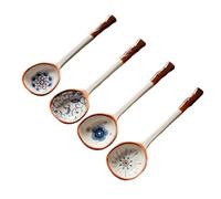 Chinese Ceramic Large Spoon, Handmade Long Handle Asian Spoons, Retro Porcelain Spoons, Ramen Spoons, Pho Spoons, Large Soup Spoons with Cute Hand-Painted Pattern (FL4a)