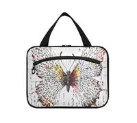 Chinese Character Butterfly Unique Art Hanging Makeup Travel Bag with Hook, Designer Chic Bag for toiletries for dad Trip Porta cosmeticos Mujer para cartera L