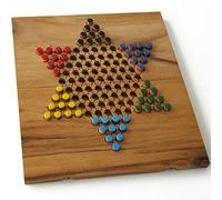 CHINESE CHECKERS, family strategy board game, 2 to 6 players. Solid acacia wood eco-friendly and CE standards. Dimensions 10x11 inch. brand : le Délirant®, wooden travel games with reclosable board.