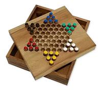 CHINESE CHECKERS, family strategy board game for 2 to 6 players from 5 years old. Handcrafted in solid acacia wood, eco-responsible, CE standards. Wooden travel game with reclosable board.