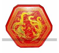 Chinese Checkers in Leatherette Box with Wooden Marbles (Dragons and Phoenix Design, Red Box)