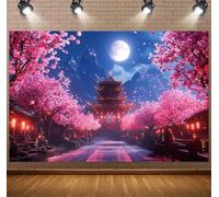 Chinese Cherry Blossom Pavilion Backdrop: Oriental Landscape,Pagoda & Sakura Moonlight.For China Photo Backgrounds,Chinese Party Decorations,Chinabackdrop,Chinese Architectural Decoration(E,300x250cm)