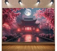 Chinese Cherry Blossom Pavilion Backdrop: Oriental Landscape,Pagoda & Sakura Moonlight.For China Photo Backgrounds,Chinese Party Decorations,Chinabackdrop,Chinese Architectural Decoration(A,150x100cm)