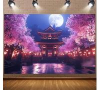 Chinese Cherry Blossom Pavilion Backdrop: Oriental Landscape,Pagoda & Sakura Moonlight.For China Photo Backgrounds,Chinese Party Decorations,Chinabackdrop,Chinese Architectural Decoration(G,300x250cm)