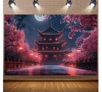 Chinese Cherry Blossom Pavilion Backdrop: Oriental Landscape,Pagoda & Sakura Moonlight.For China Photo Backgrounds,Chinese Party Decorations,Chinabackdrop,Chinese Architectural Decoration(C,150x100cm)