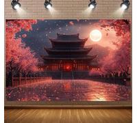 Chinese Cherry Blossom Pavilion Backdrop: Oriental Landscape,Pagoda & Sakura Moonlight.For China Photo Backgrounds,Chinese Party Decorations,Chinabackdrop,Chinese Architectural Decoration(B,250x180cm)