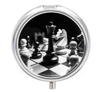Chinese Chess Pill Box 3 Compartment Travel Pill Organizer 3 Times A Day Cute Mini Pill Case for Purse & Pocket Portable Metal Medicine Box with Mirror Round Daily Medicine Vitamin Container