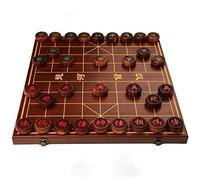 Chinese Chess with Folding Chessboard, Chinese Xiangqi, Portable Travel Games Sets, Laser Egraving and Gold Tracing Chessboard and pieces, 1.8inch and 2.2inch in Diameter(Red Sandalwood,S)