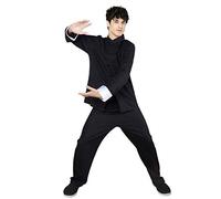 Chinese Chinese Kung Fu Costume Traditional Martial Arts Wing Chun Uniform Long Sleeve Button Shirt Pants Set, 02-black(coat+pants Set), L