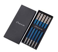 Chinese Chopsticks Blue Stainless Steel 5 Pairs Sushi Chopsticks for Japanese Korean Chopsticks Metal 23.4 cm Length Non-Slip Chopsticks Dishwasher Safe Gift for Christmas / Birthday