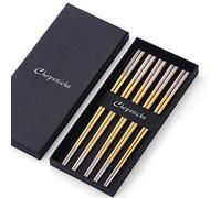 Chinese Chopsticks Gold Stainless Steel 5 Pairs Sushi Chopsticks for Japanese Korean Chopsticks Metal 23.4 cm Length Chopsticks Dishwasher Safe Good Gift for Christmas / Birthday