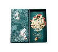 Chinese “Classic of Mountains and Seas” Divine Beasts Bookmark - This Bookmark Features Koi Carp, Phoenix, Nine-Tailed Fox, Dragon, and Deer in Vibrant Colors for Good Luck. (Style 6 Gift Boxed)
